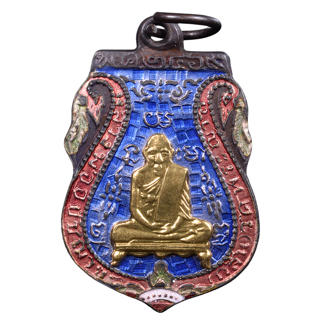 AML6602120014 เหรียญหลวงพ่อกลั่น วัดพระญาติ ปี 2469 รุ่นแรก เนื้อทองแดงรมดำลงยา หน้ากากทอง AML6602120014 เหรียญหลวงพ่อกลั่น วัดพระญาติ ปี 2469 รุ่นแรก เนื้อทองแดงรมดำลงยา หน้ากากทอง