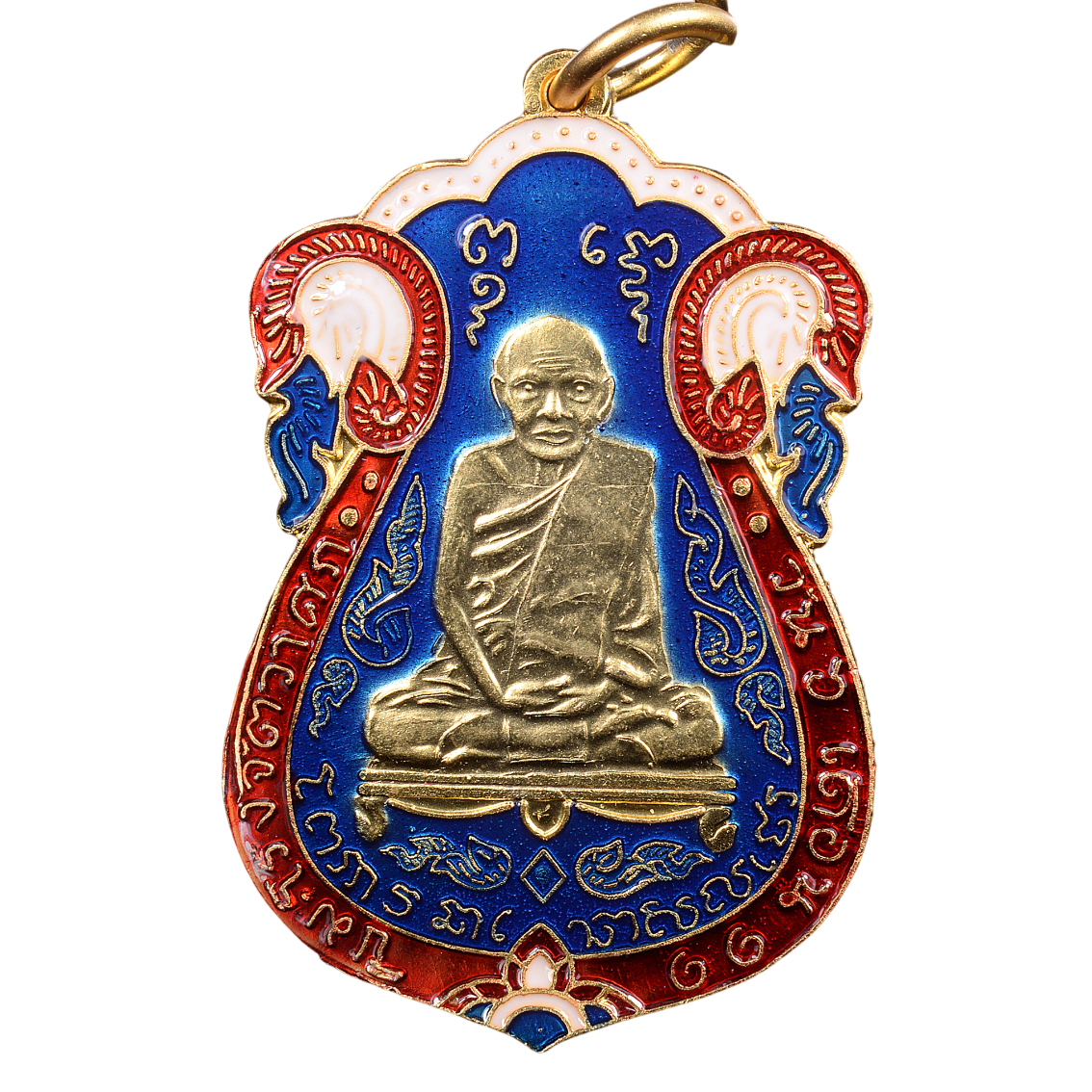 AML6602120021 หลวงปู่เอี่ยมวัดหนัง ยันต์สี่ พิมพ์สามจุด  ปี 2467 เนื้อทองแดงกะไหล่ทอง ลงยา 