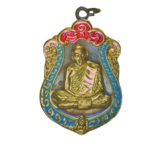 AML6612280036 หลวงปู่ทิม วัดละหารไร่  ปี 2518 เนื้อทองแดงรมดำลงยา หน้ากากทอง 