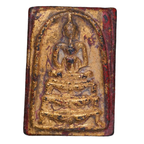 AML6707150010 พระสมเด็จวัดระฆัง  พิมพ์พุทธซ้อน หลังตรา ร.4  เนื้อดำลงรักชาติแดงปิดทอง 